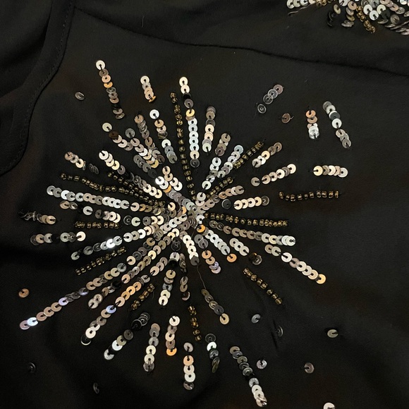 Dex Black Semi Sheer silver star burst sequin blouse long sleeve size 1X tassels - Picture 13 of 16